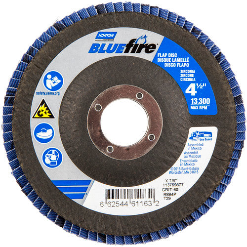 ‎4-1/2 × 7/8″ BlueFire Fiberglass Conical Flap Disc Type 29 P60 Grit R884P Ceramic Alumina - Eagle Tool & Supply