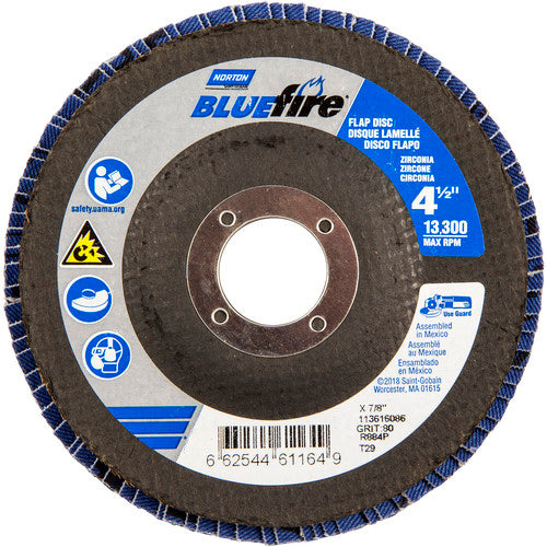 ‎4-1/2 × 7/8″ BlueFire Fiberglass Conical Flap Disc Type 29 P80 Grit R884P Ceramic Alumina - Eagle Tool & Supply
