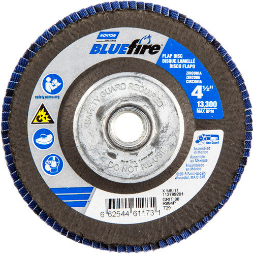 ‎4-1/2 × 5/8 - 11″ BlueFire Fiberglass Conical Flap Disc Type 29 P80 Grit R884P Ceramic Alumina - Eagle Tool & Supply