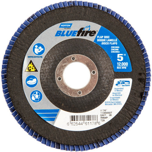 5 × 7/8″ BlueFire Fiberglass Conical Flap Disc Type 29 P80 Grit R884P Zirconia Alumina - Eagle Tool & Supply