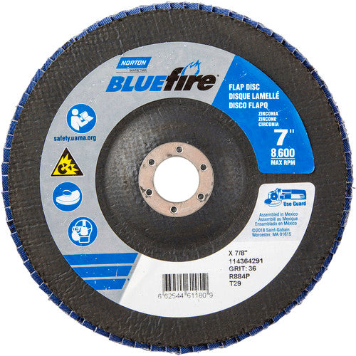 7″ × 1/4″ × 7/8″ NorZon BlueFire R884 Flap Disc Type 29 Conical 36 Grit - Eagle Tool & Supply