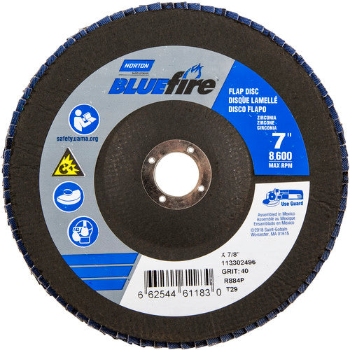 7 × 7/8″ BlueFire Fiberglass Conical Flap Disc Type 29 P40 Grit R884P Zirconia Alumina - Eagle Tool & Supply
