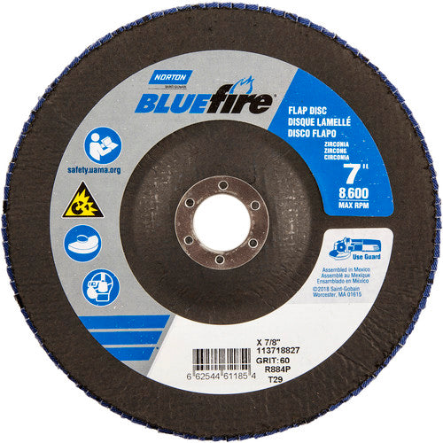 7″ × 1/4″ × 7/8″ NorZon BlueFire R884 Flap Disc Type 29 Conical 60 Grit - Eagle Tool & Supply