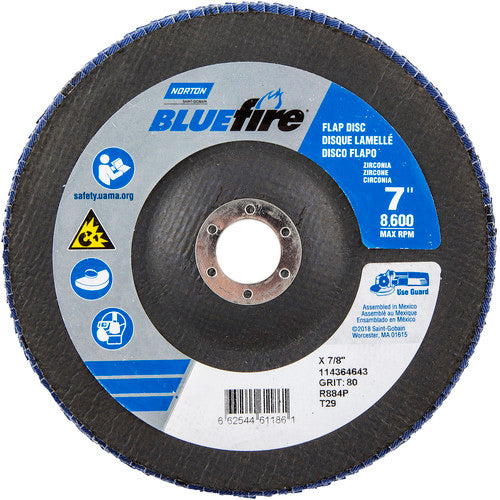 7″ × 1/4″ × 7/8″ NorZon BlueFire R884 Flap Disc Type 29 Conical 80 Grit - Eagle Tool & Supply
