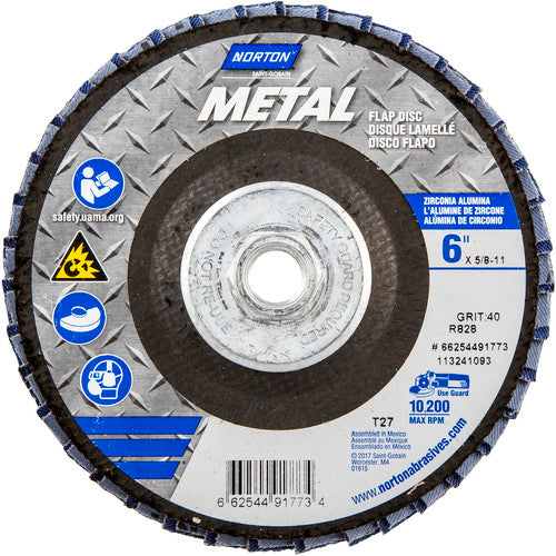 6″ × 1/4″ × 5/8″ Metal Flap Disc Type 27 Flat 40 Grit Zirconia Alumina - Eagle Tool & Supply