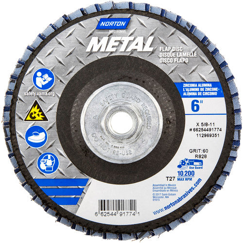 6″ × 1/4″ × 5/8″ Metal Flap Disc Type 27 Flat 60 Grit Zirconia Alumina - Eagle Tool & Supply