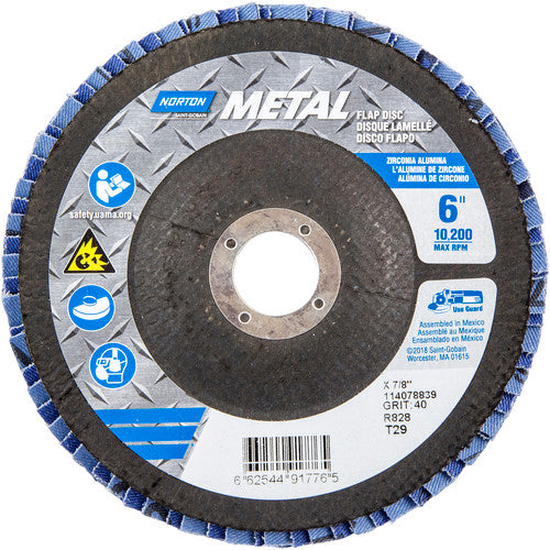 6 × 7/8″ Metal Fiberglass Conical Flap Disc Type 29 P40 Grit R828 Zirconia Alumina - Eagle Tool & Supply