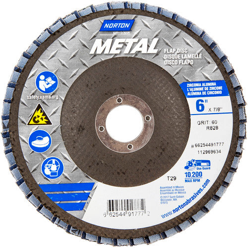 6 × 7/8″ Metal Fiberglass Conical Flap Disc Type 29 P60 Grit R828 Zirconia Alumina - Eagle Tool & Supply