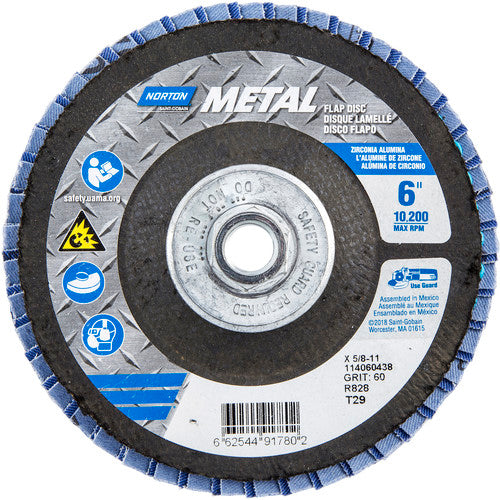 6″ × 1/4″ × 5/8″ Metal Flap Disc Type 29 Conical 60 Grit Zirconia Alumina - Eagle Tool & Supply