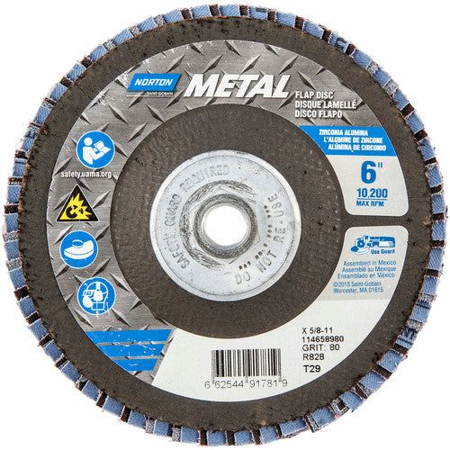 6″ × 1/4″ × 5/8″ Metal Flap Disc Type 29 Conical 80 Grit Zirconia Alumina - Eagle Tool & Supply