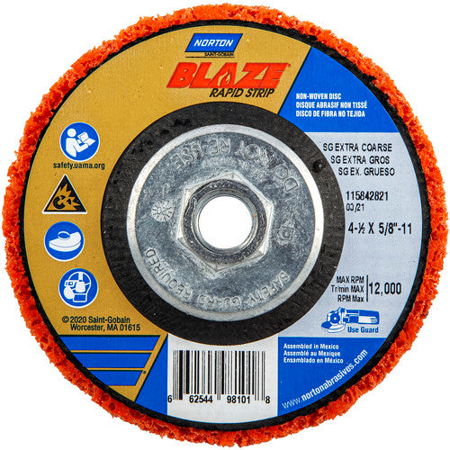 ‎4-1/2 × 5/8 - 11″ Bear-Tex Blaze Rapid Strip Non-Woven Depressed Center Disc Ceramic Alumina Extra Coarse Grit Type 27 - Eagle Tool & Supply