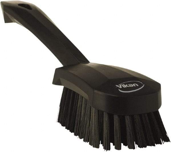 Vikan - 1.3" Bristle Length, Polyester Scrub Brush - 4-1/4" Long x 2-3/4" Wide Head, 10" OAL, Black, Polypropylene Block - Eagle Tool & Supply