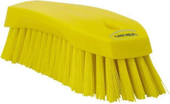 Vikan - 1.3" Bristle Length, Polyester Utility Scrub Brush - 7" Long x 3" Wide Head, 8" OAL, Yellow, Polypropylene Block - Eagle Tool & Supply