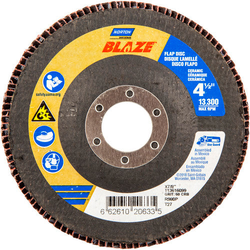 ‎4-1/2 × 7/8″ Blaze Fiberglass HD Flat Flap Disc Type 27 60 Grit R980P Premium Ceramic Alumina - Eagle Tool & Supply