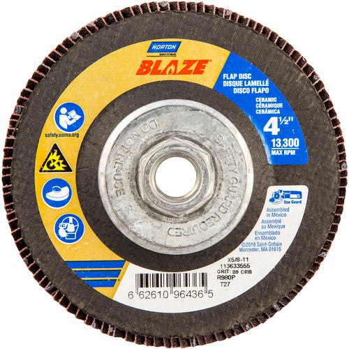 ‎4-1/2″ × 1/4″ × 5/8″-11 SG Blaze R980P Flap Disc Type 27 Flat 80 Grit - Eagle Tool & Supply