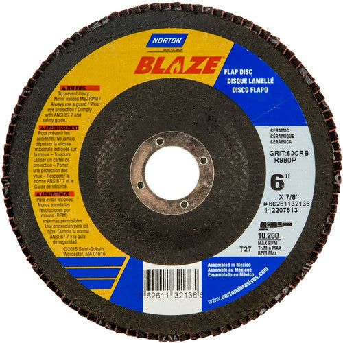 6″ × 7/8″ 60 Grit Type 27 Blaze Flap Disc - Eagle Tool & Supply