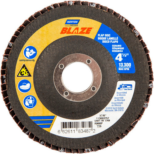 ‎4-1/2 × 7/8″ Blaze Fiberglass Conical Flap Disc Type 29 40 Grit R980P Premium Ceramic Alumina - Eagle Tool & Supply