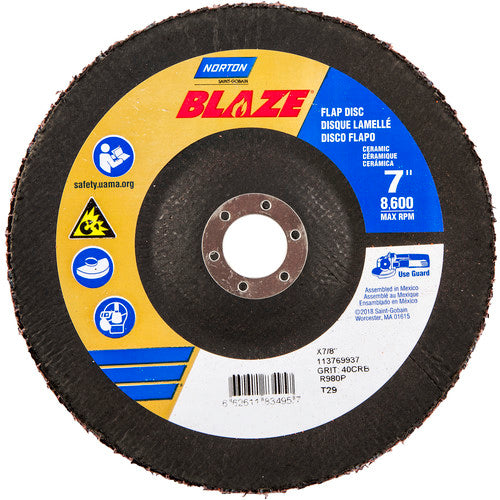 7 × 7/8″ Blaze Fiberglass Conical Flap Disc Type 29 40 Grit R980P Premium Ceramic Alumina - Eagle Tool & Supply
