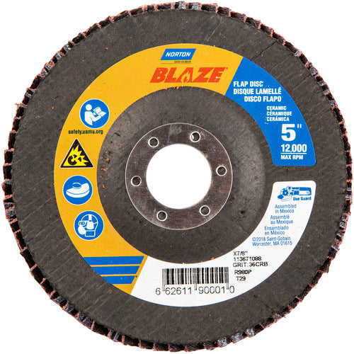 5 × 7/8″ Blaze Fiberglass Conical Flap Disc Type 29 36 Grit R980P Premium Ceramic Alumina - Eagle Tool & Supply