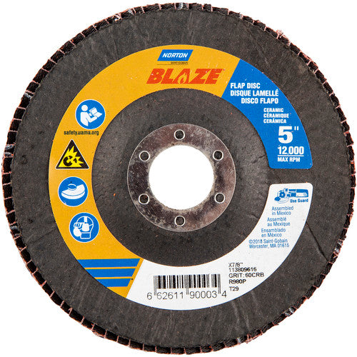 5 × 7/8″ Blaze Fiberglass Conical Flap Disc Type 29 60 Grit R980P Premium Ceramic Alumina - Eagle Tool & Supply