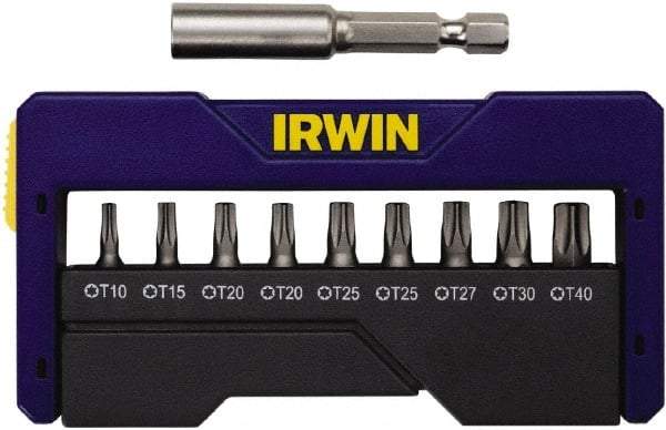 Irwin - 10 Piece, 1/4" Drive Screwdriver Insert Bit Set - 0.05 to 1/4" Hex, 1.27 to 10mm Hex, T10 to T40 Torx - Eagle Tool & Supply