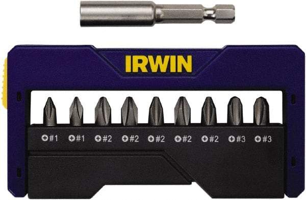 Irwin - 10 Piece, 1/4" Drive Screwdriver Insert Bit Set - #1 to #3 Phillips, 0.05 to 1/4" Hex, 1.27 to 10mm Hex - Eagle Tool & Supply