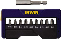 Irwin - 10 Piece, 1/4" Drive Screwdriver Insert Bit Set - #1 to #3 Phillips, 0.05 to 1/4" Hex, 1.27 to 10mm Hex - Eagle Tool & Supply