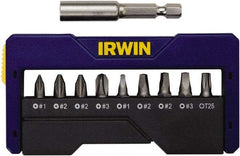 Irwin - 10 Piece, 1/4" Drive Screwdriver Insert Bit Set - #1 to #3 Phillips, 0.05 to 1/4" Hex, 1.27 to 10mm Hex, T25 Torx, #1 to #3 Square Recess - Eagle Tool & Supply