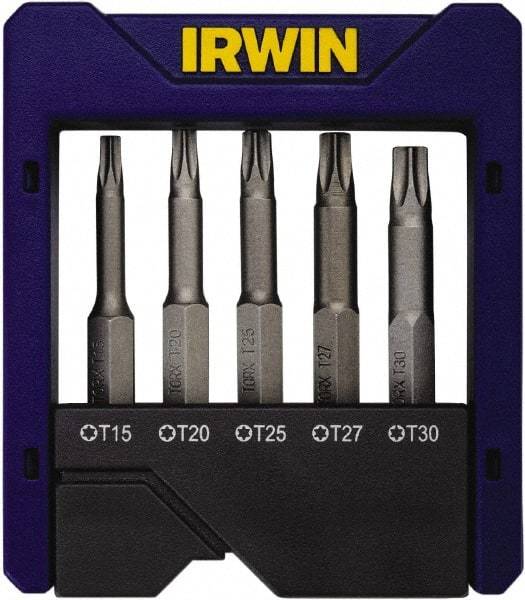 Irwin - 5 Piece, Torx Handle, Power Bit Set - 0.05 to 1/4" Hex, 1/4" Hex Drive - Eagle Tool & Supply