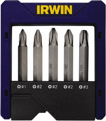 Irwin - 5 Piece, Phillips Handle, Power Bit Set - 0.05 to 1/4" Hex, 1/4" Hex Drive - Eagle Tool & Supply