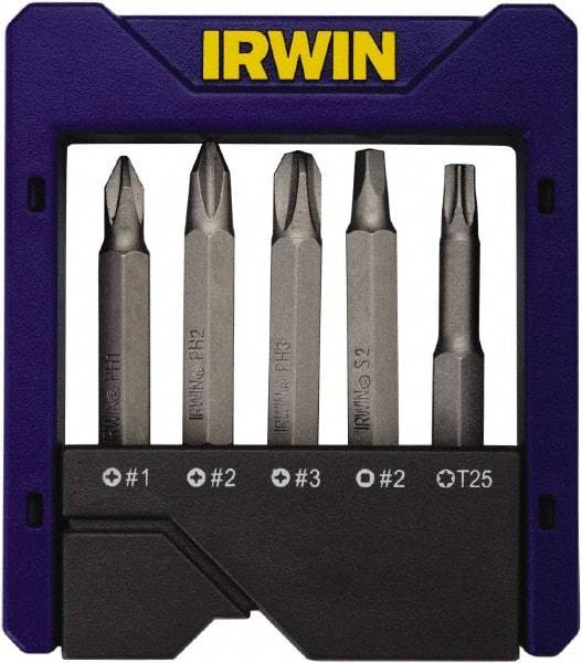 Irwin - 5 Piece, Multi Handle, Power Bit Set - 0.05 to 1/4" Hex, #1, #2, 1/4" Hex Drive - Eagle Tool & Supply