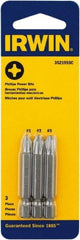 Irwin - 3 Piece, Phillips Handle, Power Bit Set - 0.05 to 1/4" Hex, 1/4" Hex Drive - Eagle Tool & Supply