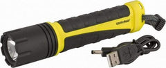 PRO-SAFE - White LED Bulb, 280 Lumens, Industrial/Tactical Flashlight - Black, Yellow Aluminum Body, 4 AAA Batteries Not Included - Eagle Tool & Supply