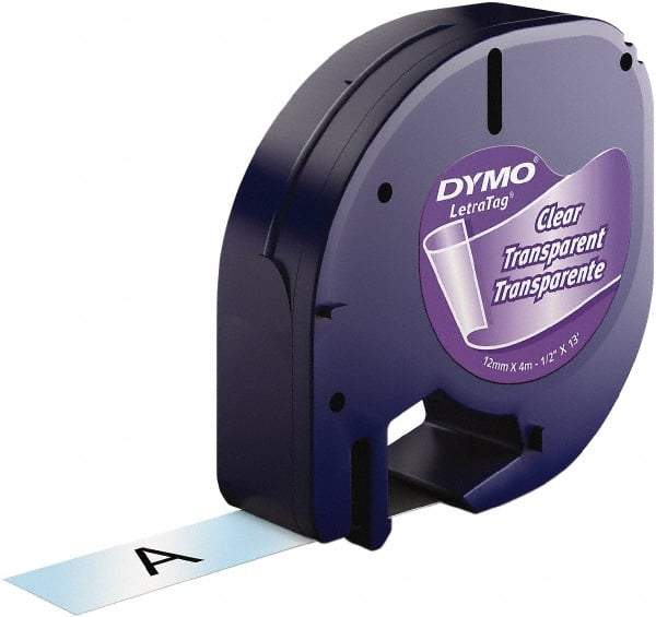 Dymo - 1/2" Wide x 156" Long, Black On Clear Plastic Label Printer Cartridge - For DYMO Letratag Printers - Eagle Tool & Supply