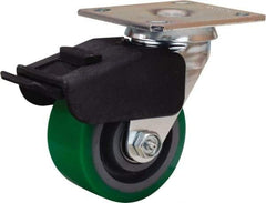 Hamilton - 4" Diam x 2" Wide x 5-5/8" OAH Top Plate Mount Swivel Caster with Brake - Polyurethane Mold onto Cast Iron Center, 750 Lb Capacity, Precision Ball Bearing, 4 x 4-1/2" Plate - Eagle Tool & Supply