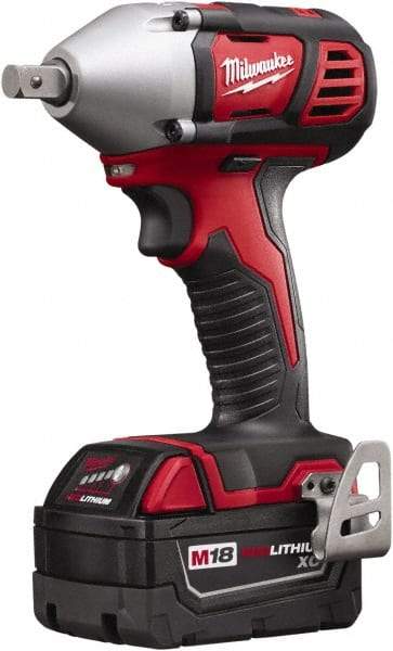 Milwaukee Tool - 1/2" Drive 18 Volt Pistol Grip Cordless Impact Wrench & Ratchet - 0 to 2,200 RPM, 0 to 3,350 BPM, 183 Ft/Lb Torque, 2 Lithium-Ion Batteries Included - Eagle Tool & Supply