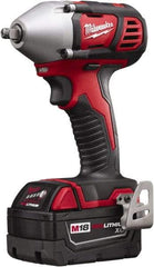 Milwaukee Tool - 3/8" Drive 18 Volt Pistol Grip Cordless Impact Wrench & Ratchet - 0 to 2,200 RPM, 0 to 3,200 BPM, 167 Ft/Lb Torque, 2 Lithium-Ion Batteries Included - Eagle Tool & Supply