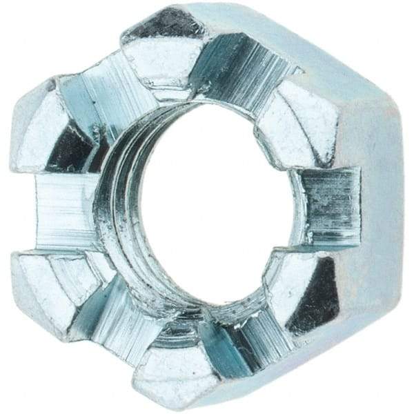 Value Collection - 1/2-13 UNC Grade 2 Steel Slotted Locknut - 3/4" Width Across Flats, 7/16" High, Zinc-Plated Finish - Eagle Tool & Supply