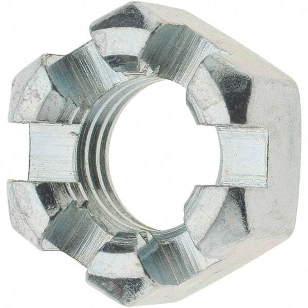 Value Collection - 5/8-11 UNC Grade 2 Steel Slotted Locknut - 15/16" Width Across Flats, 35/64" High, Zinc-Plated Finish - Eagle Tool & Supply