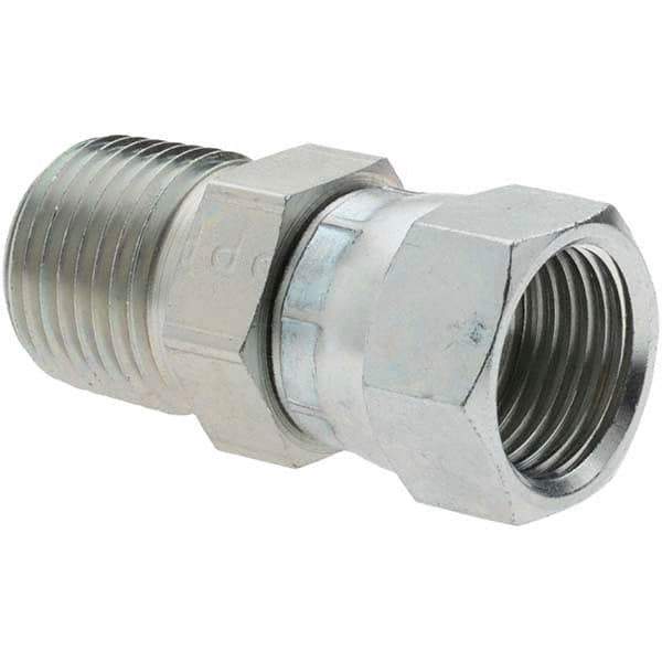 Parker - 1/2" Tube OD, 37° Steel Flared Tube Swivel Connector - 1/2-14 NPTF, Flare x NPTF Ends - Eagle Tool & Supply