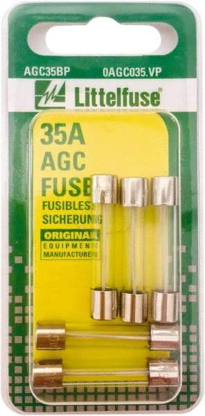 Value Collection - 35 Amp, Fast-Acting Miniature Glass/Ceramic Fuse - 1-1/4" OAL, 1/4" Diam - Eagle Tool & Supply