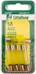 Value Collection - 5 Amp, Fast-Acting Miniature Glass/Ceramic Fuse - 1-1/4" OAL, 1/4" Diam - Eagle Tool & Supply