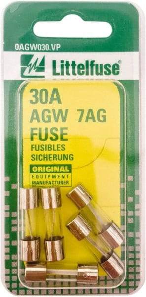 Value Collection - 32V AC/DC, 30 Amp, Fast-Acting Miniature Glass/Ceramic Fuse - 7/8" OAL, 1/4" Diam - Eagle Tool & Supply