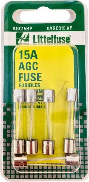 Value Collection - 32V AC/DC, 15 Amp, Fast-Acting Miniature Glass/Ceramic Fuse - 1-1/4" OAL, 1/4" Diam - Eagle Tool & Supply