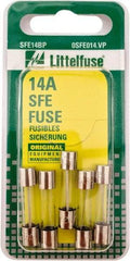 Value Collection - 32V AC/DC, 14 Amp, Fast-Acting Miniature Glass/Ceramic Fuse - 1-1/16" OAL, 1/4" Diam - Eagle Tool & Supply