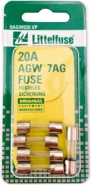 Value Collection - 32V AC/DC, 20 Amp, Fast-Acting Miniature Glass/Ceramic Fuse - 7/8" OAL, 1/4" Diam - Eagle Tool & Supply