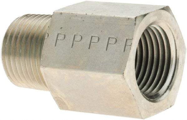 Parker - 3/8 Male Thread x 3/8 Female Thread, Steel Industrial Pipe Adapter - MNPTF x FNPTF, 6,000 psi - Eagle Tool & Supply