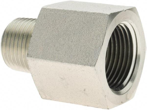 Parker - 1/2 Male Thread x 3/4 Female Thread, Steel Industrial Pipe Adapter - MNPTF x FNPTF, 4,000 psi - Eagle Tool & Supply