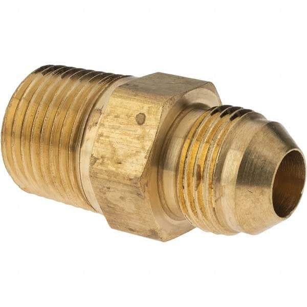 Parker - 1/2" Tube OD, 37° Brass Flared Tube Male Adapter - 1/2-14 NPTF, Flare x NPTF Ends - Eagle Tool & Supply