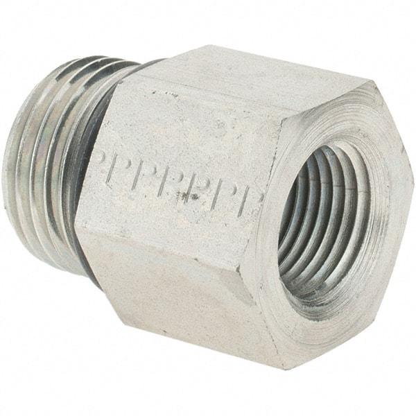 Parker - 7/8-14 Male Thread x 3/8 Female Thread, Zinc Plated Steel Industrial Pipe Adapter - Male Straight Thread O-Ring x Female NPTF, 5,000 psi - Eagle Tool & Supply